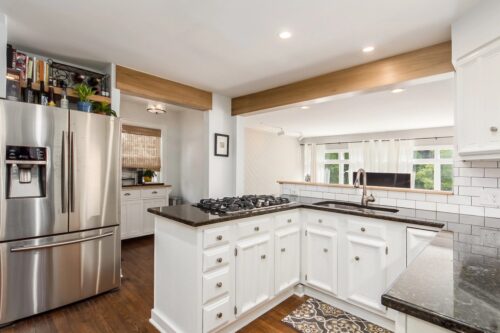 Kitchen Remodel with dark Ceiling Beams