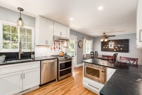 soapstone countertops with integrated microwave